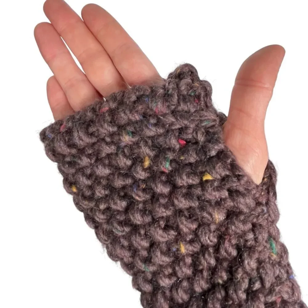 Brown Knit Fingerless Gloves Merino Wool Knit Mittens Hamdmade Chunky Mittens